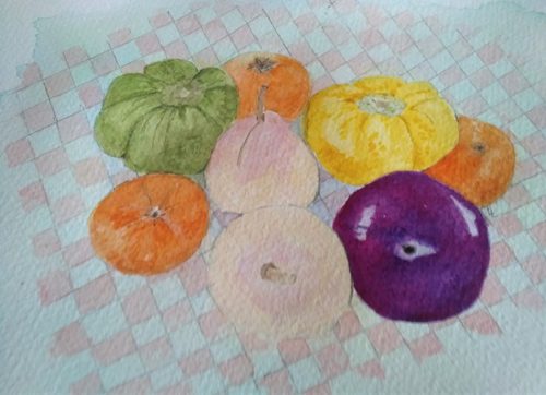 Lynne, fruit & veg, watercolour.